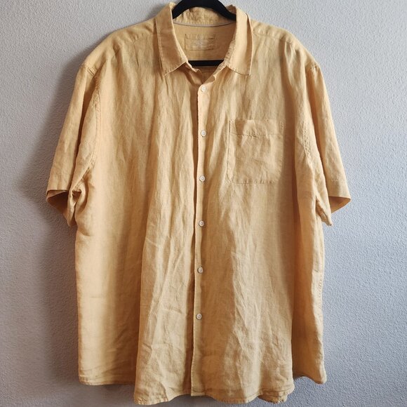 M&S Collection Linen Shirt Mens 3XL Yellow Short Sleeve Button Up Casual Pocket - Picture 1 of 10